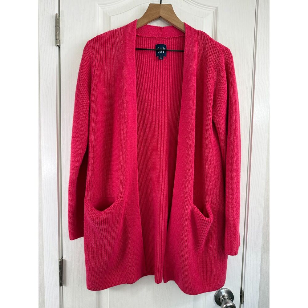 Gap Women's Long Sleeve Open Cardigan Sweater Pink Cotton Blend Size M Medium